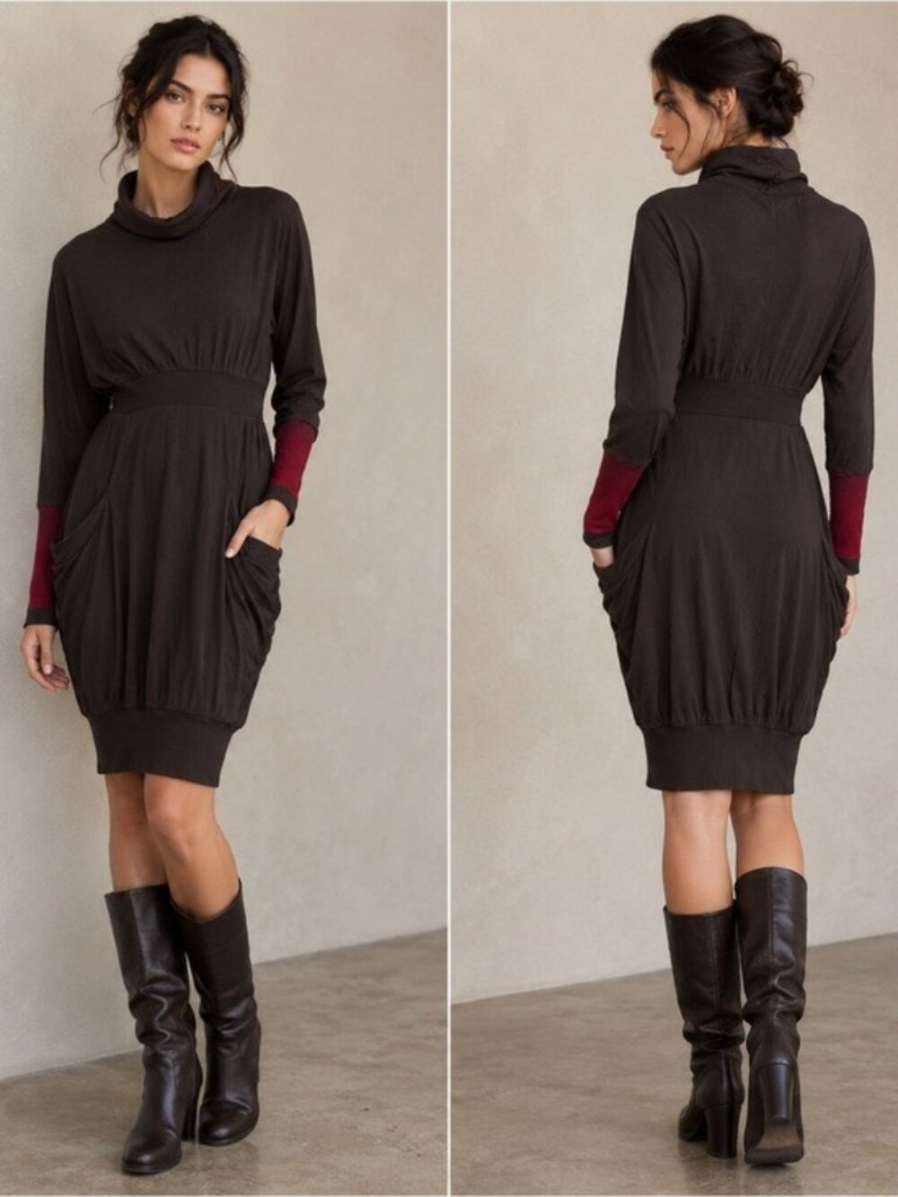 Cop Copine Brown Draped Cowl Neck Dress Taille 1 US Small Avant Garde
